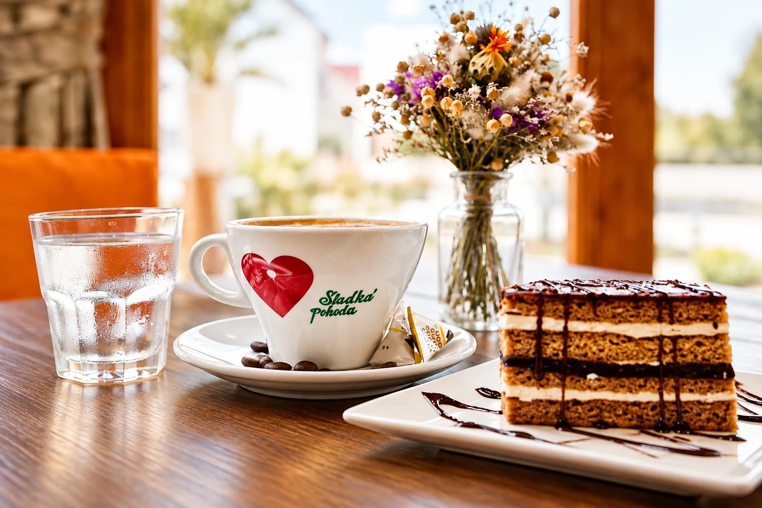 Káva a zákusok v Šťavička Caffé Káva a zákusok na stole v Šťavička Caffé